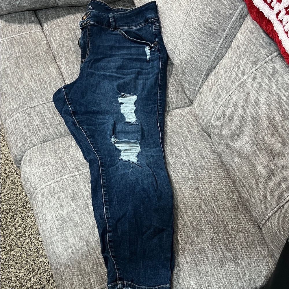 Torrid Dark Blue Distressed Skinny Jeans